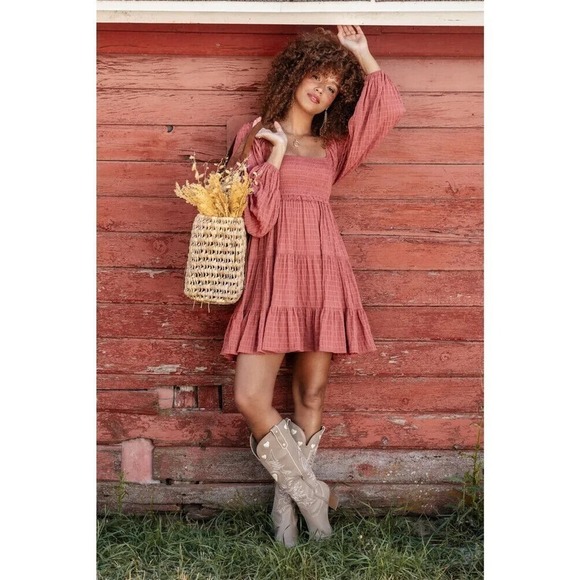 Altar'd State Aurora Babydoll Ruffle Dress Women's Rust Size XXL - Picture 1 of 5